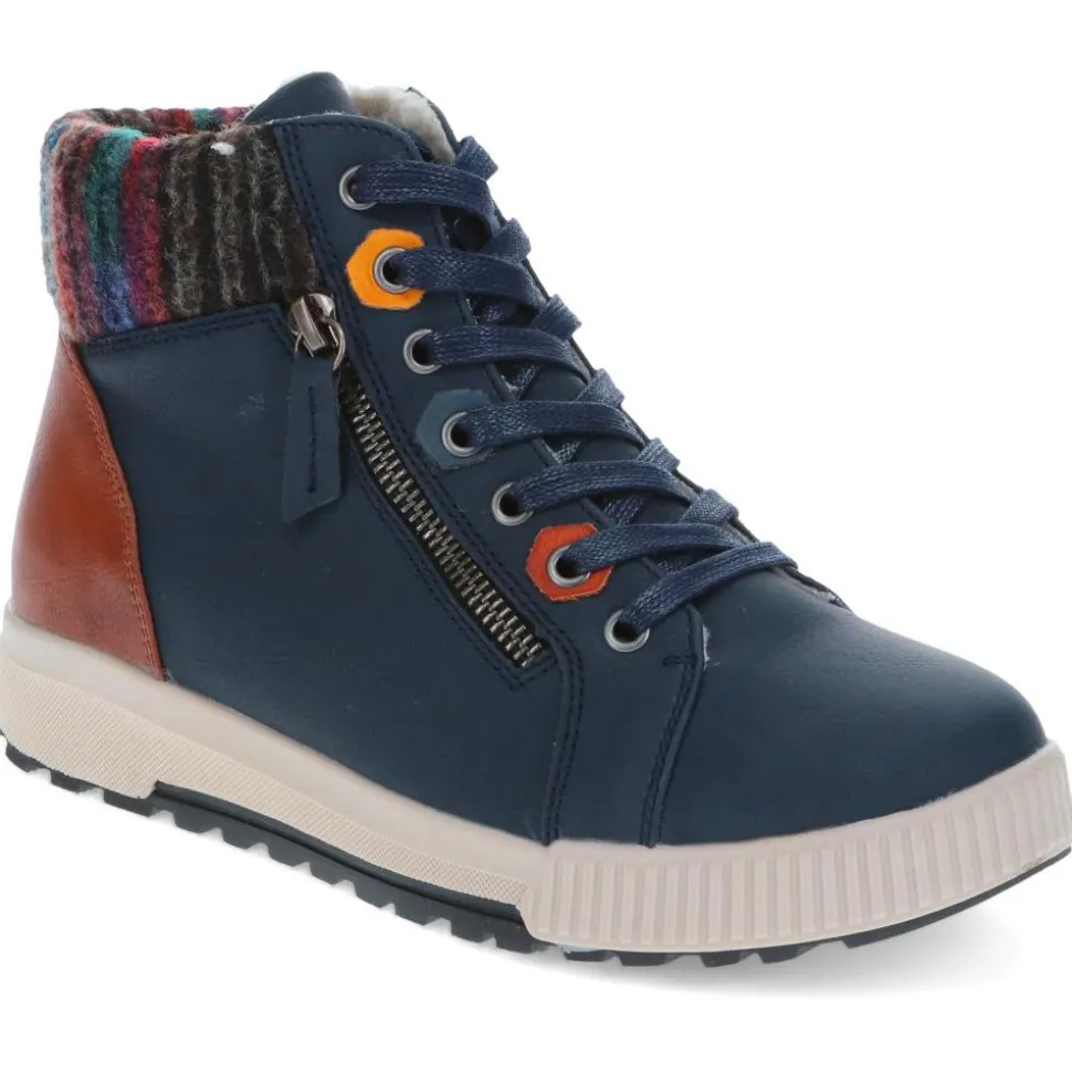 Wide Fit Knitted Cuff Ankle Boots - Navy