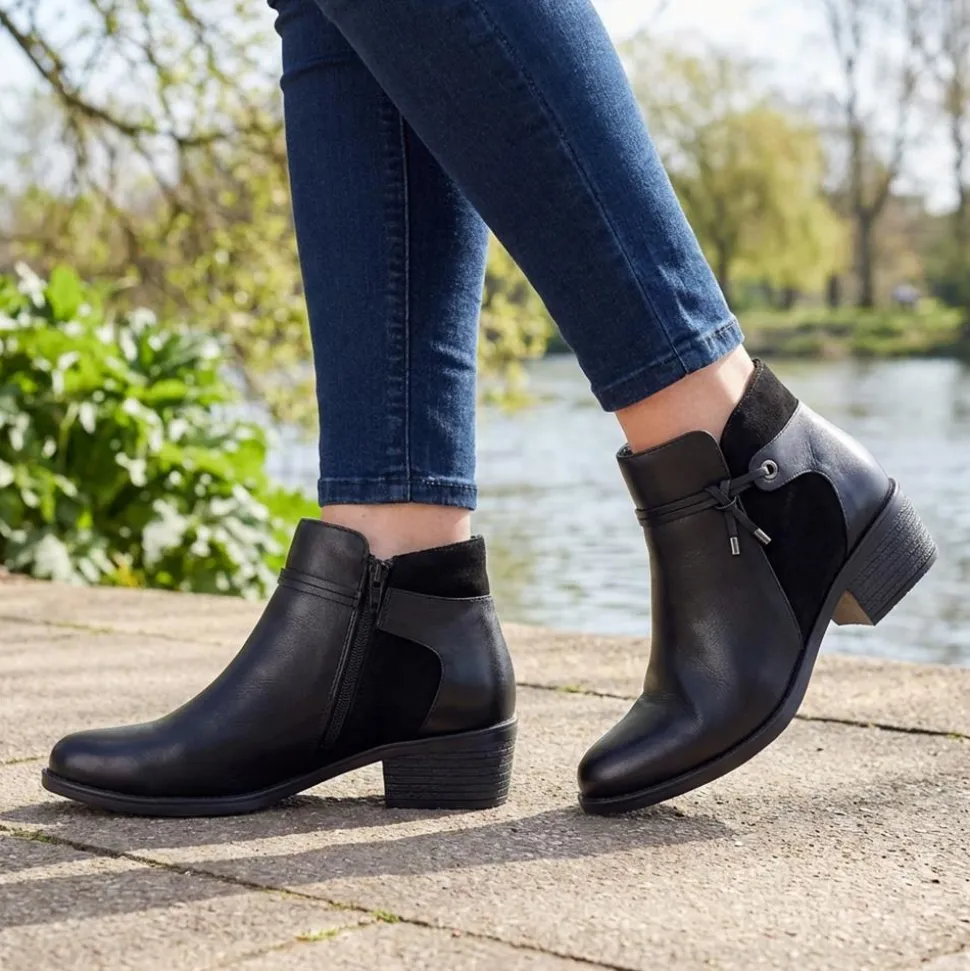 Wide-Fit Lace Detail Ankle Boots - Black