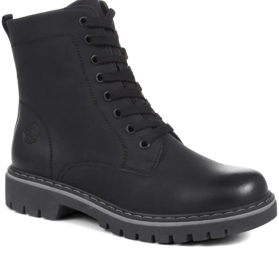 Wide Fit Lace-Up Ankle Boots - Black