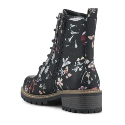 Wide Fit Lace Up Ankle Boots - Black Floral