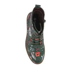 Wide Fit Lace Up Ankle Boots - Green Floral