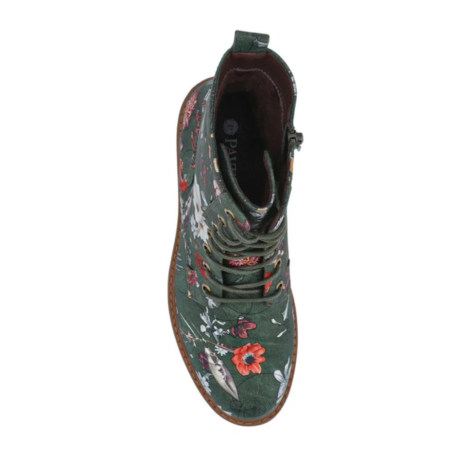 Wide Fit Lace Up Ankle Boots - Green Floral