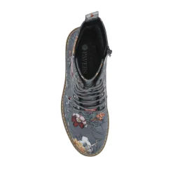 Wide Fit Lace Up Ankle Boots - Grey Floral