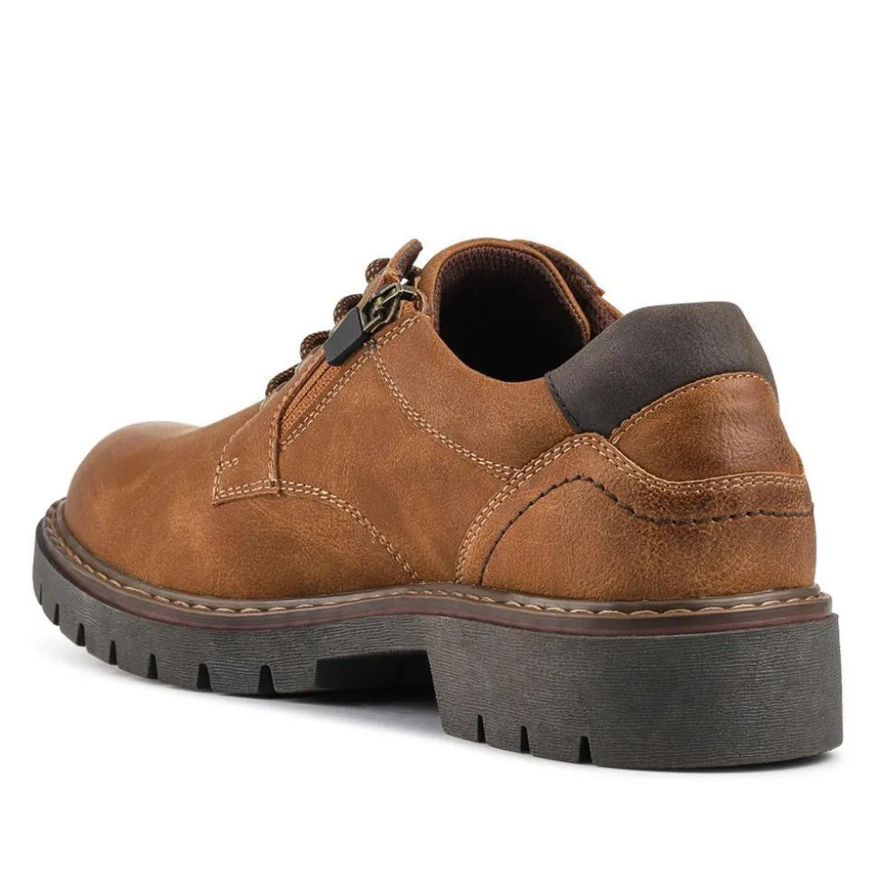 Wide Fit Lace Up Casual Shoes - Cognac