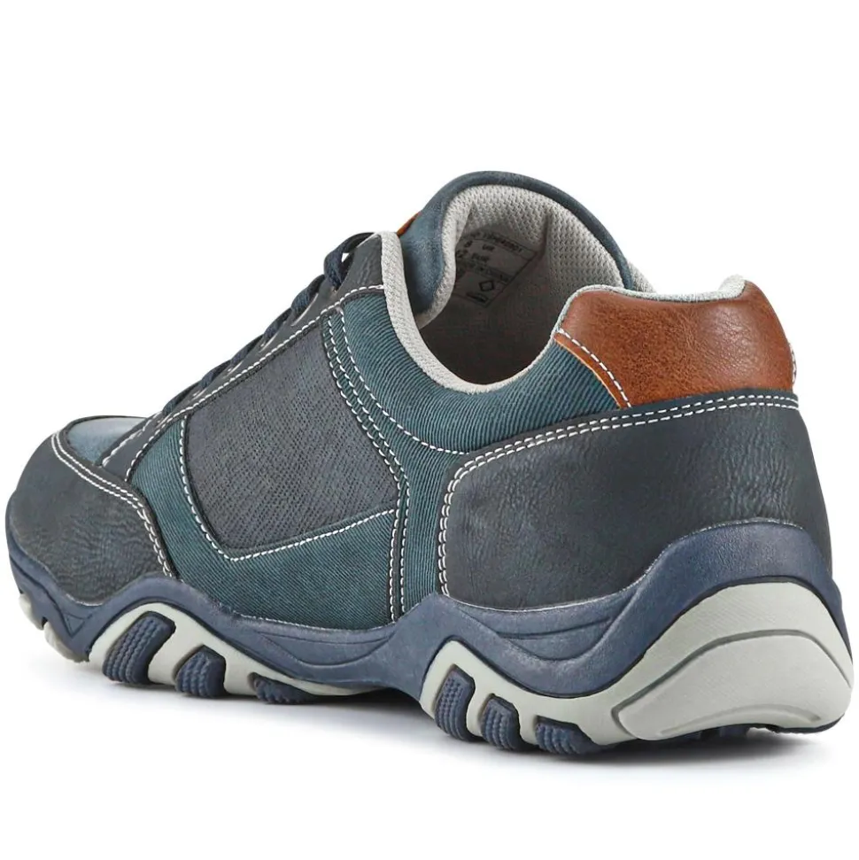 Wide Fit Lace Up Casual Trainers - Navy Multi