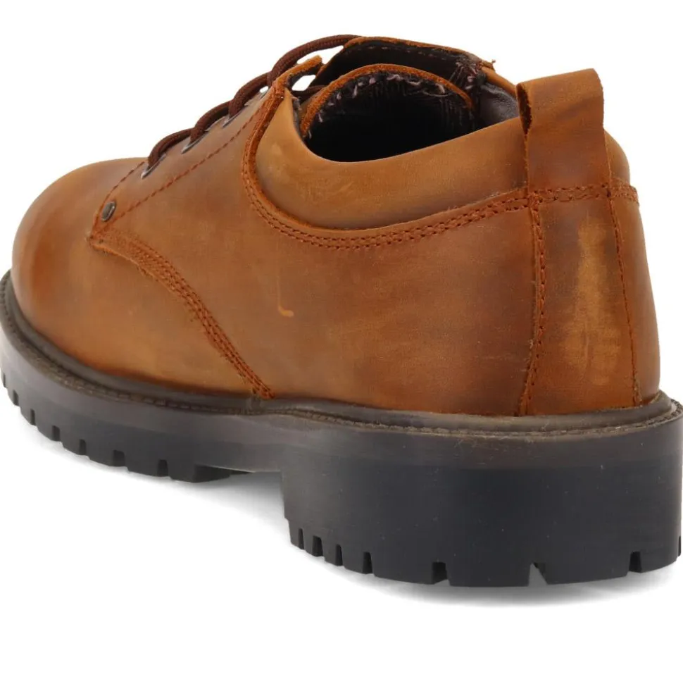 Wide Fit Lace Up Leather Shoes - Rust