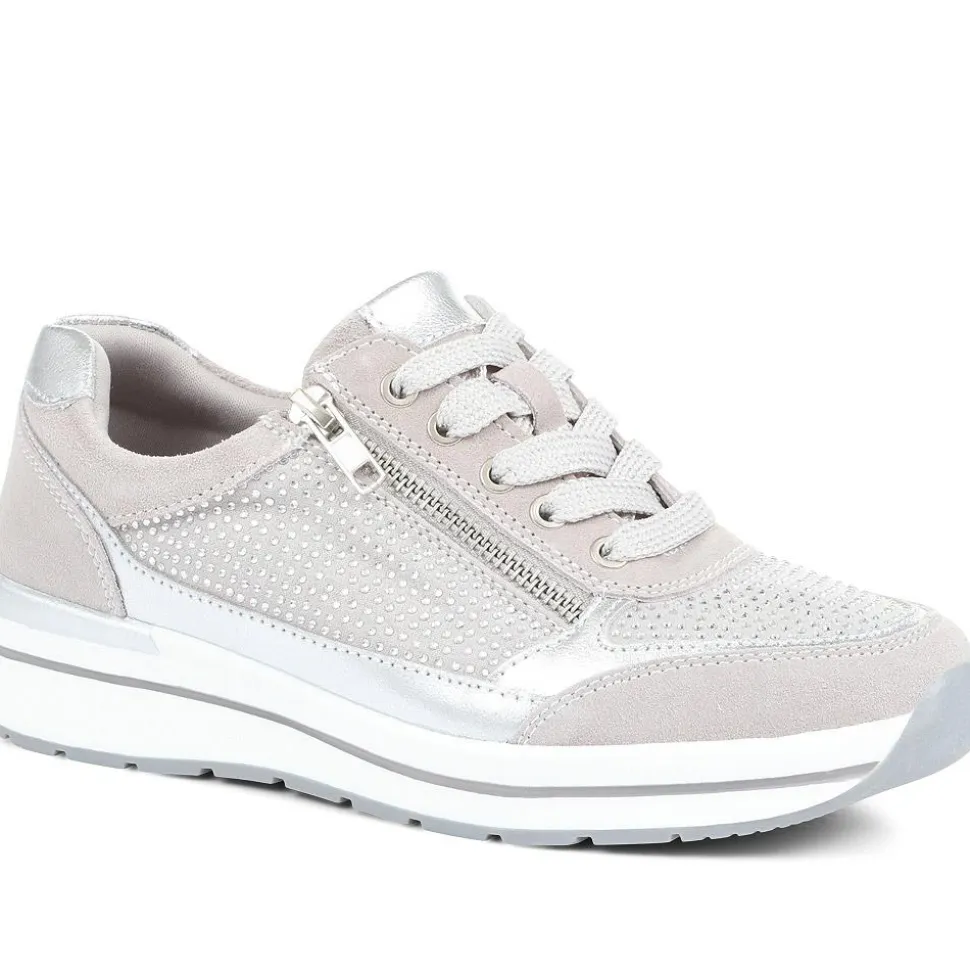 Wide Fit Lace-Up Leather Trainers - Silver