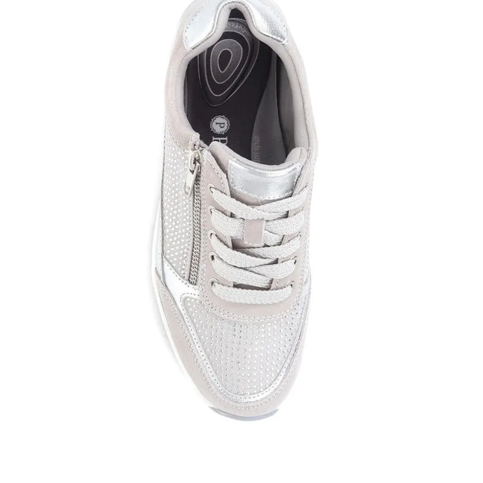Wide Fit Lace-Up Leather Trainers - Silver