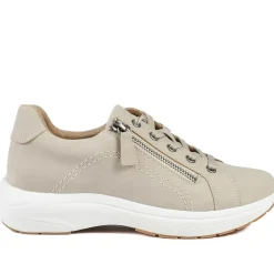Wide Fit Lace Up Shoes with Functional Zip - Beige