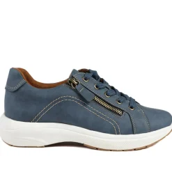 Wide Fit Lace Up Shoes with Functional Zip - Navy