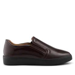 Wide Fit Ladies' Slip-On Shoes - Burgundy Patent