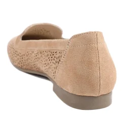 Wide Fit Laser Cut Slip On Shoes - Beige