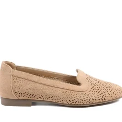 Wide Fit Laser Cut Slip On Shoes - Beige