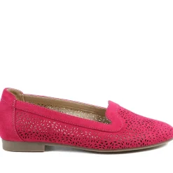 Wide Fit Laser Cut Slip On Shoes - Fuschia
