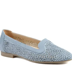 Wide Fit Laser Cut Slip On Shoes - Light Blue