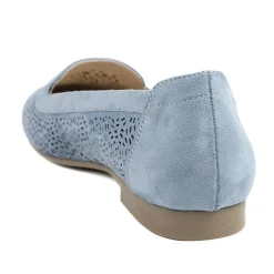 Wide Fit Laser Cut Slip On Shoes - Light Blue