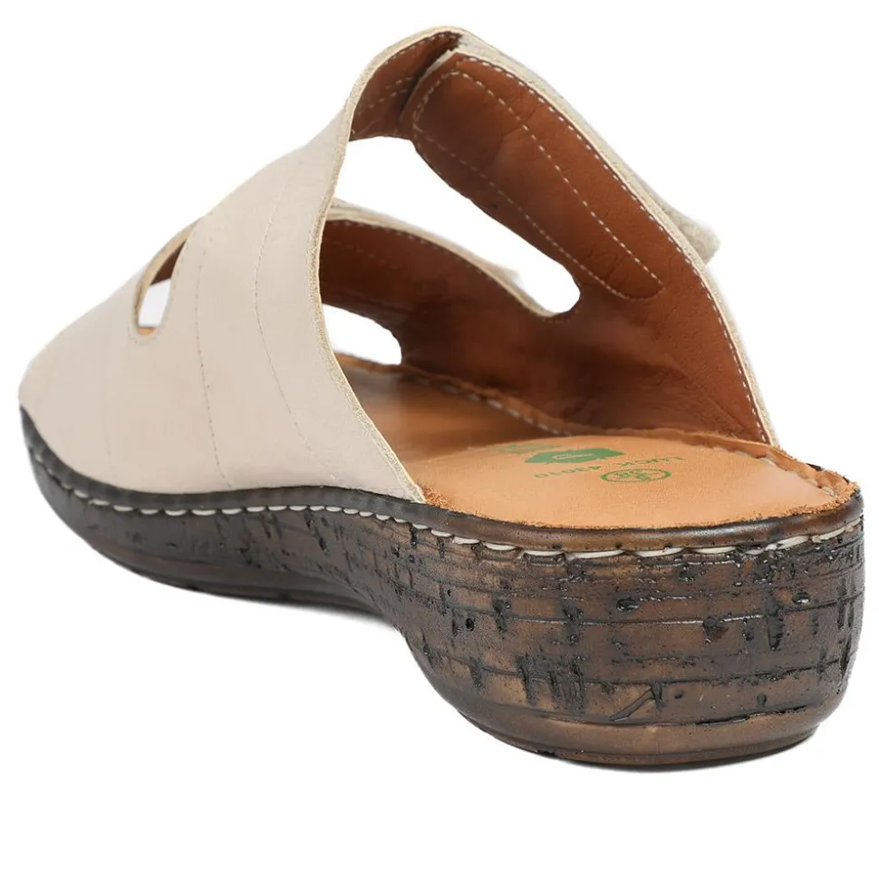 Wide Fit Leather Adjustable Fastening Sandals - Beige