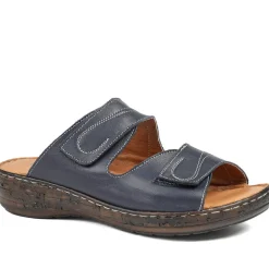Wide Fit Leather Adjustable Fastening Sandals - Navy