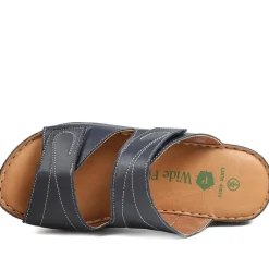 Wide Fit Leather Adjustable Fastening Sandals - Navy