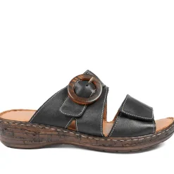 Wide Fit Leather Adjustable Fasten Sandals - Black