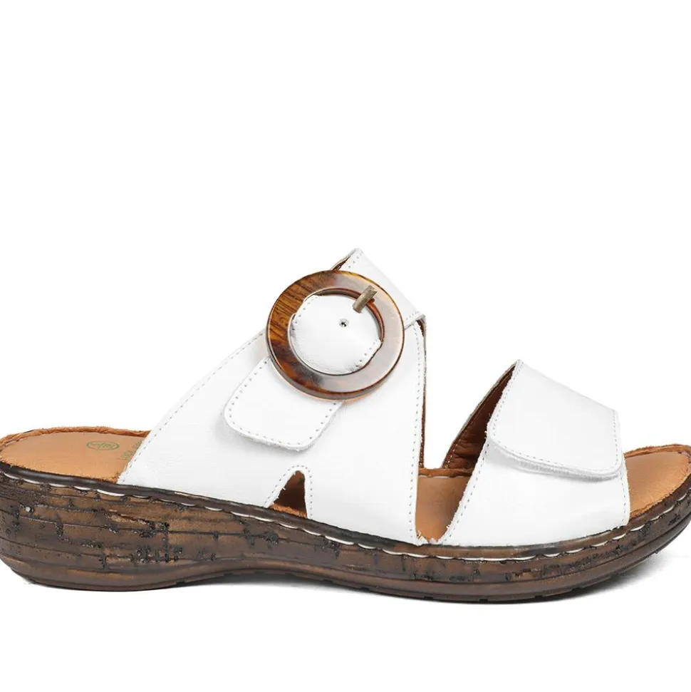 Wide Fit Leather Adjustable Fasten Sandals - White