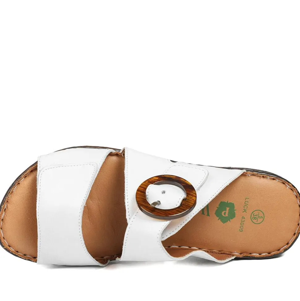 Wide Fit Leather Adjustable Fasten Sandals - White