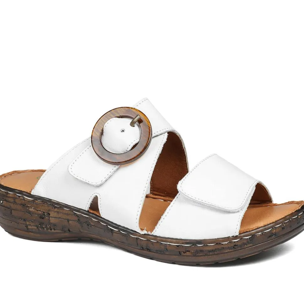 Wide Fit Leather Adjustable Fasten Sandals - White