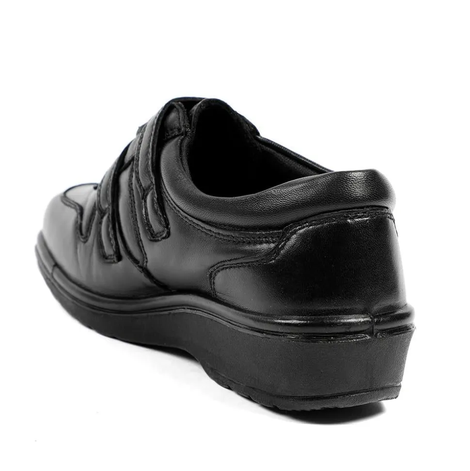 Wide Fit Leather Adjustable Fit Shoes - Black
