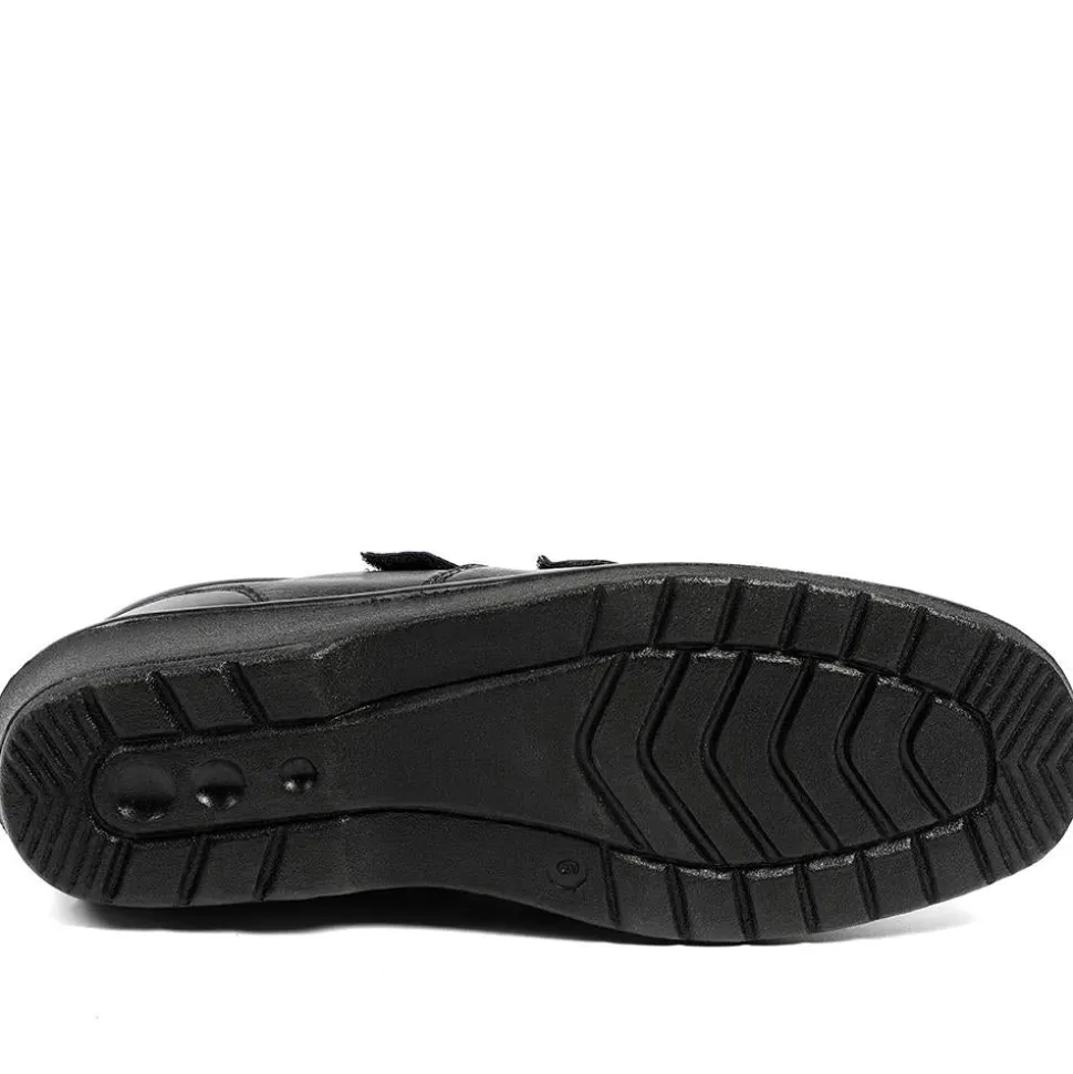 Wide Fit Leather Adjustable Fit Shoes - Black