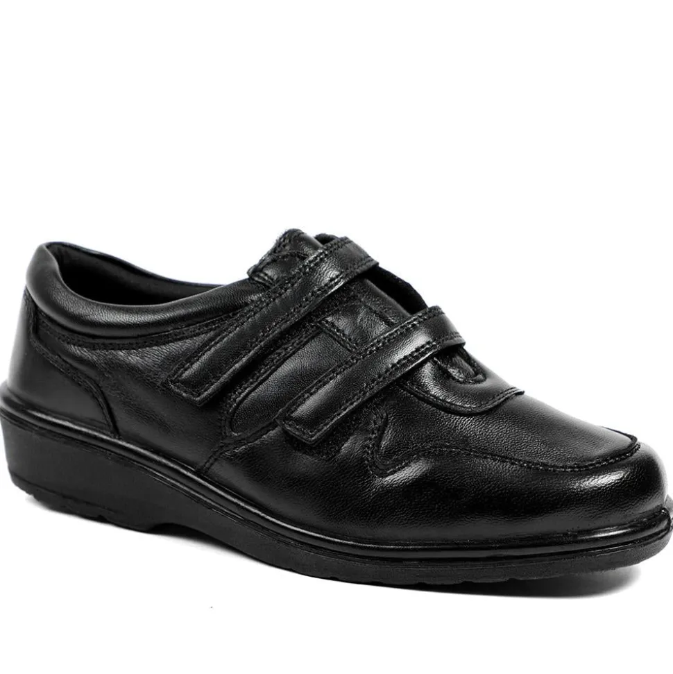 Wide Fit Leather Adjustable Fit Shoes - Black