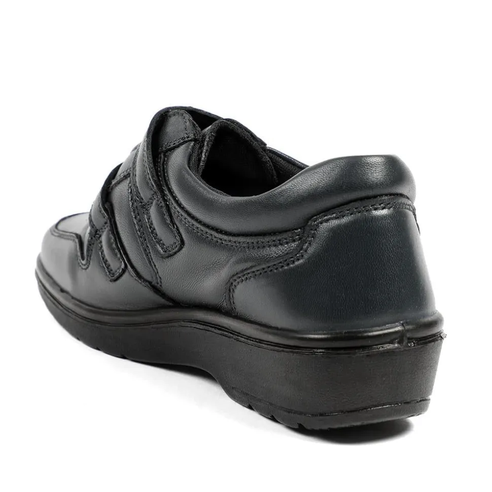 Wide Fit Leather Adjustable Fit Shoes - Navy