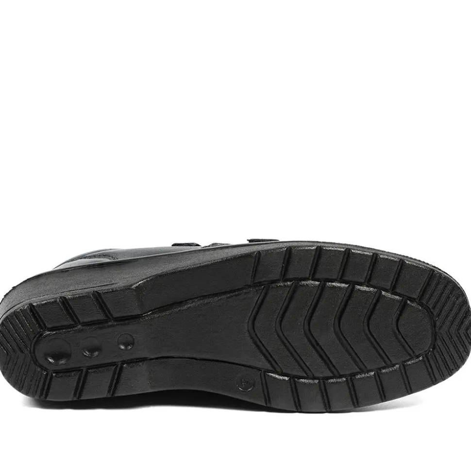 Wide Fit Leather Adjustable Fit Shoes - Navy