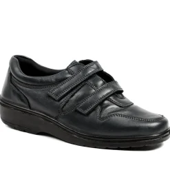 Wide Fit Leather Adjustable Fit Shoes - Navy