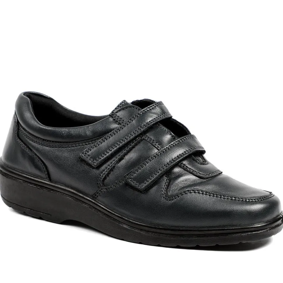 Wide Fit Leather Adjustable Fit Shoes - Navy