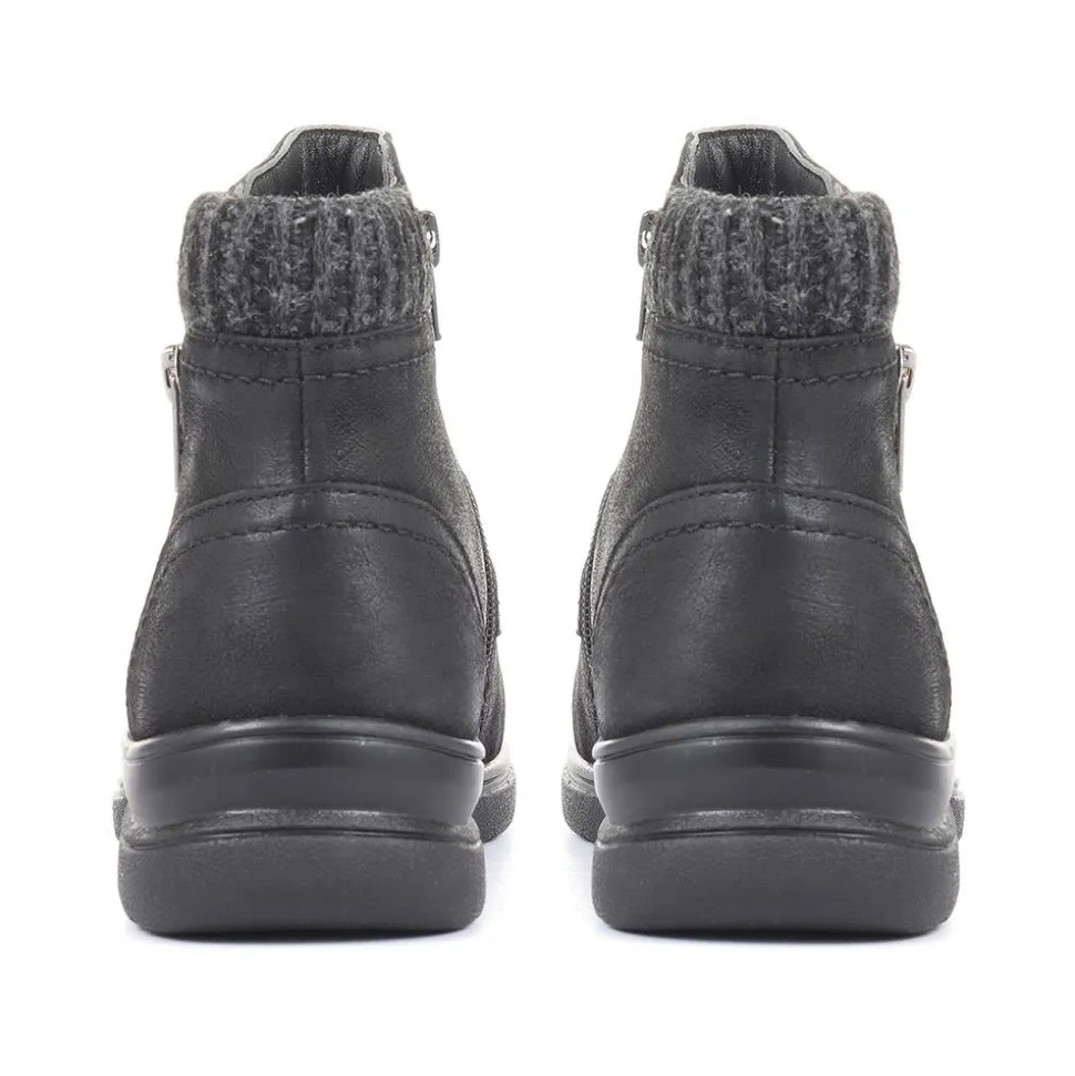 Wide Fit Leather Ankle Boots - Black