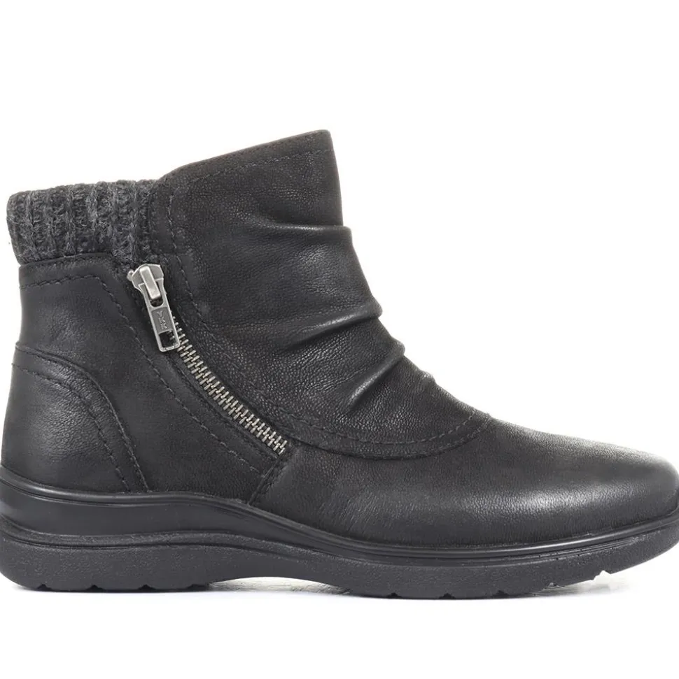 Wide Fit Leather Ankle Boots - Black