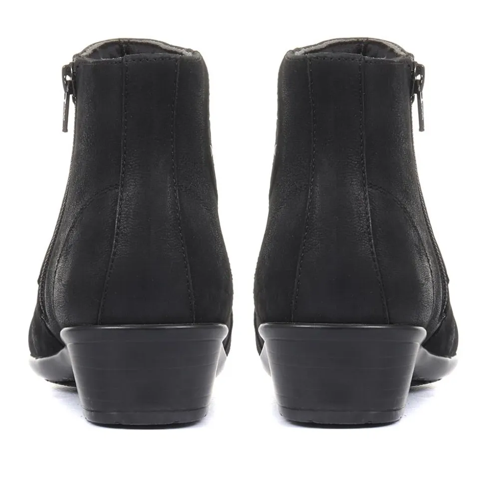 Wide Fit Leather Ankle Boots - Black