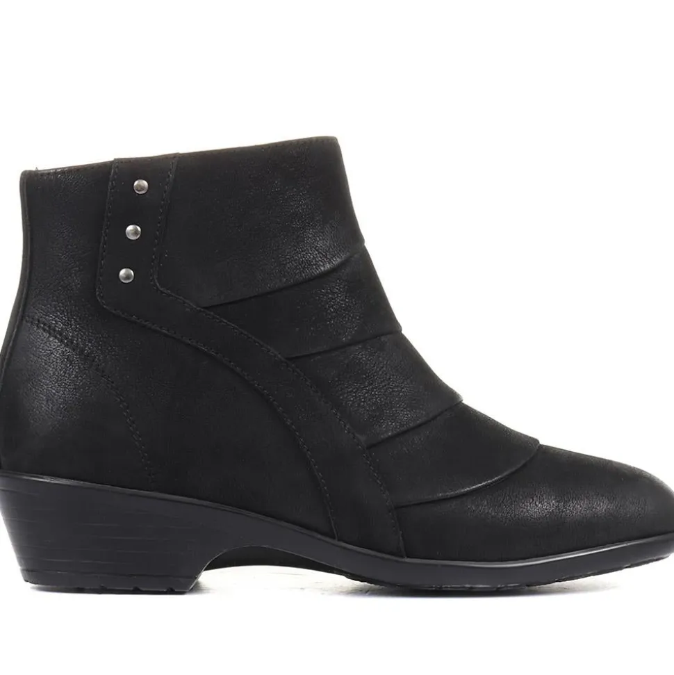 Wide Fit Leather Ankle Boots - Black