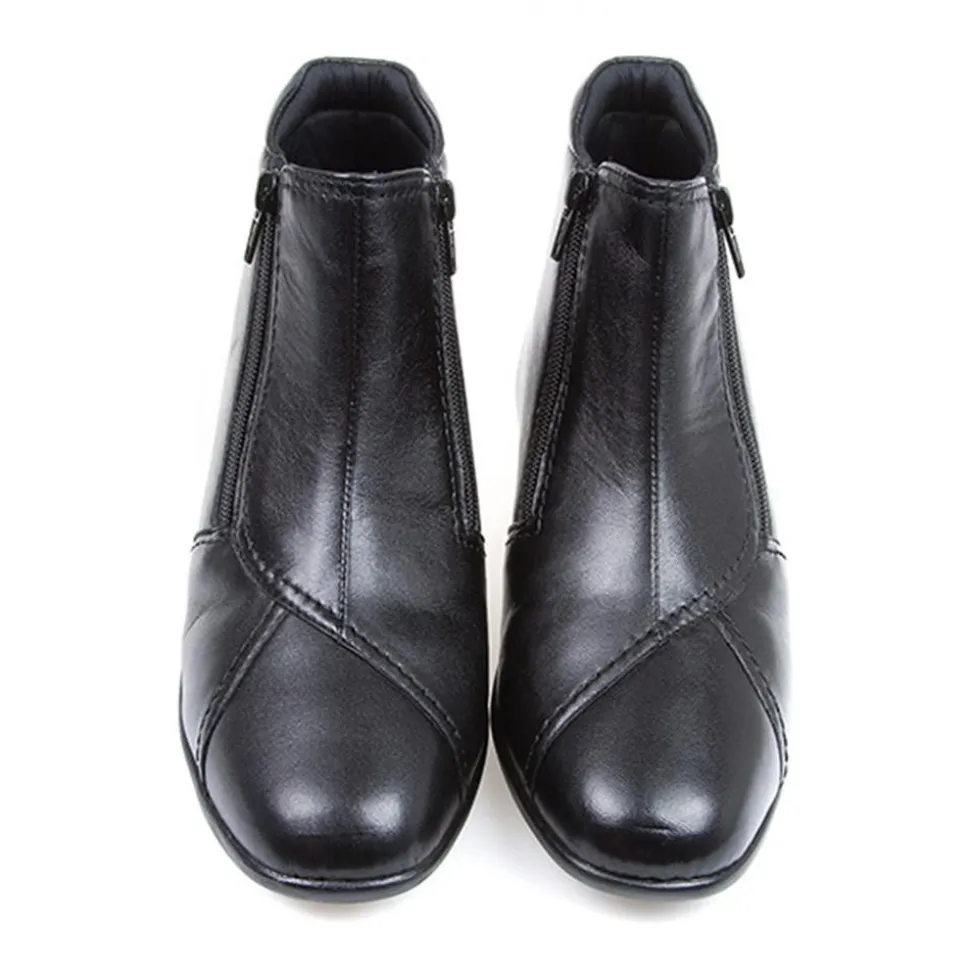 Wide-Fit Leather Ankle Boots - Black