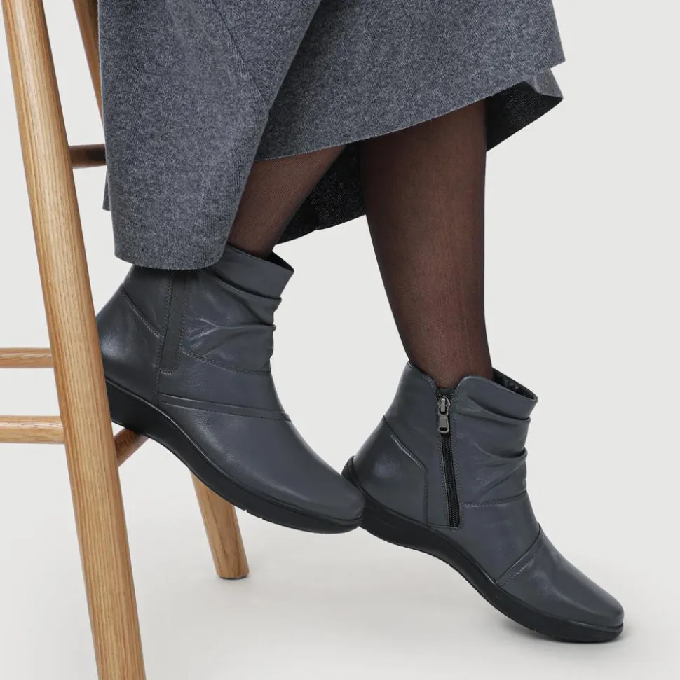Wide Fit Leather Ankle Boots - Grey