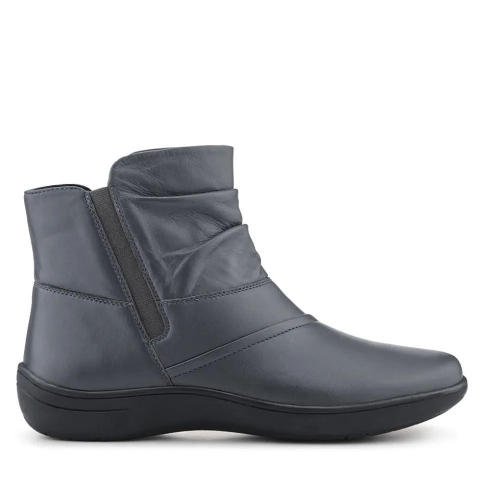 Wide Fit Leather Ankle Boots - Grey