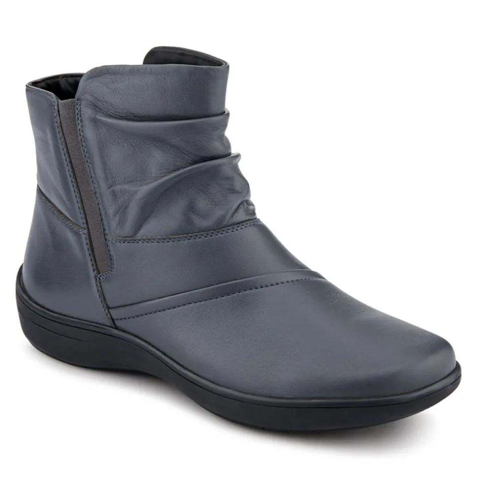 Wide Fit Leather Ankle Boots - Grey