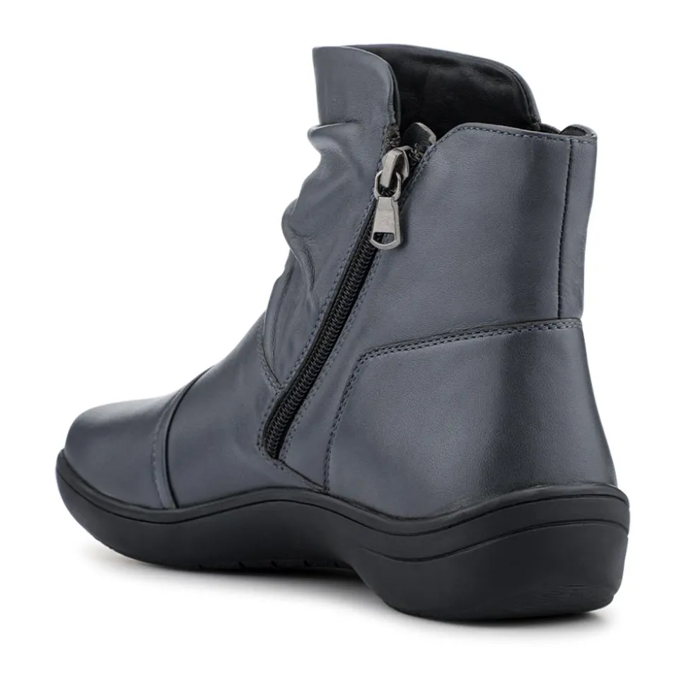 Wide Fit Leather Ankle Boots - Grey