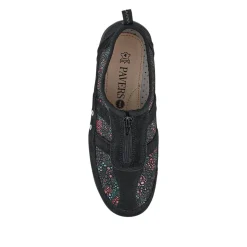 Wide Fit Leather Arch Support Trainers - Black Floral