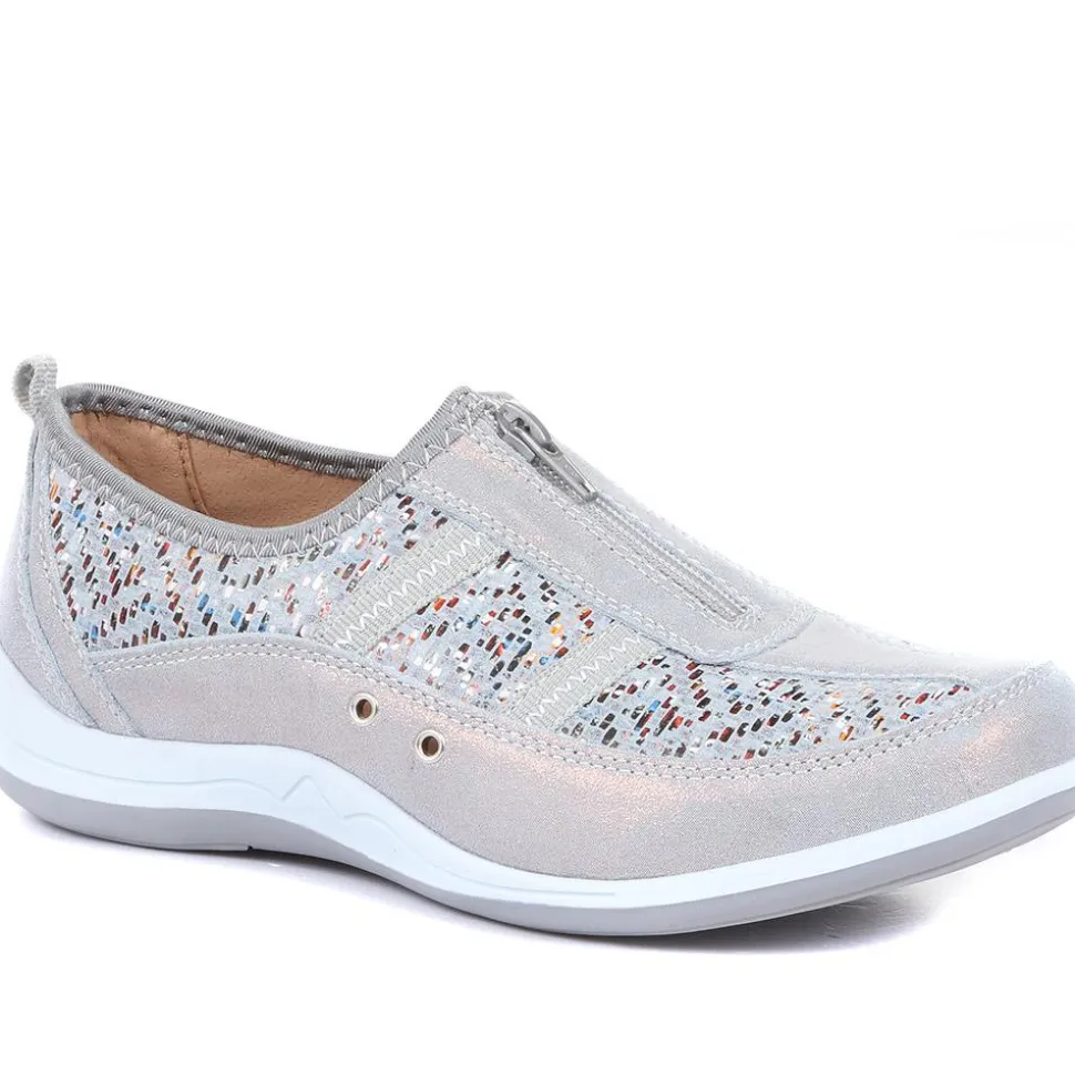 Wide Fit Leather Arch Support Trainers - Denim