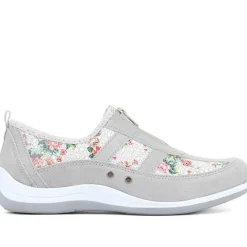Wide Fit Leather Arch Support Trainers - Grey Floral