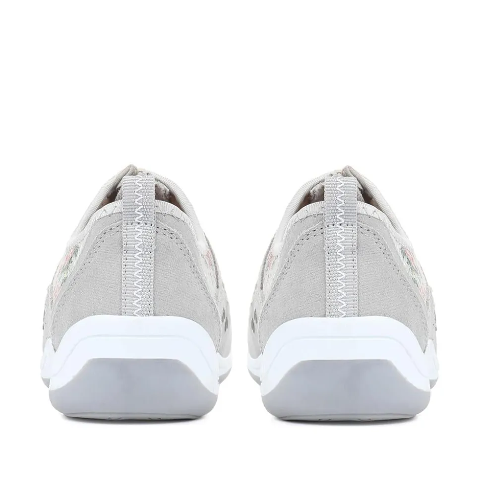 Wide Fit Leather Arch Support Trainers - Grey Floral
