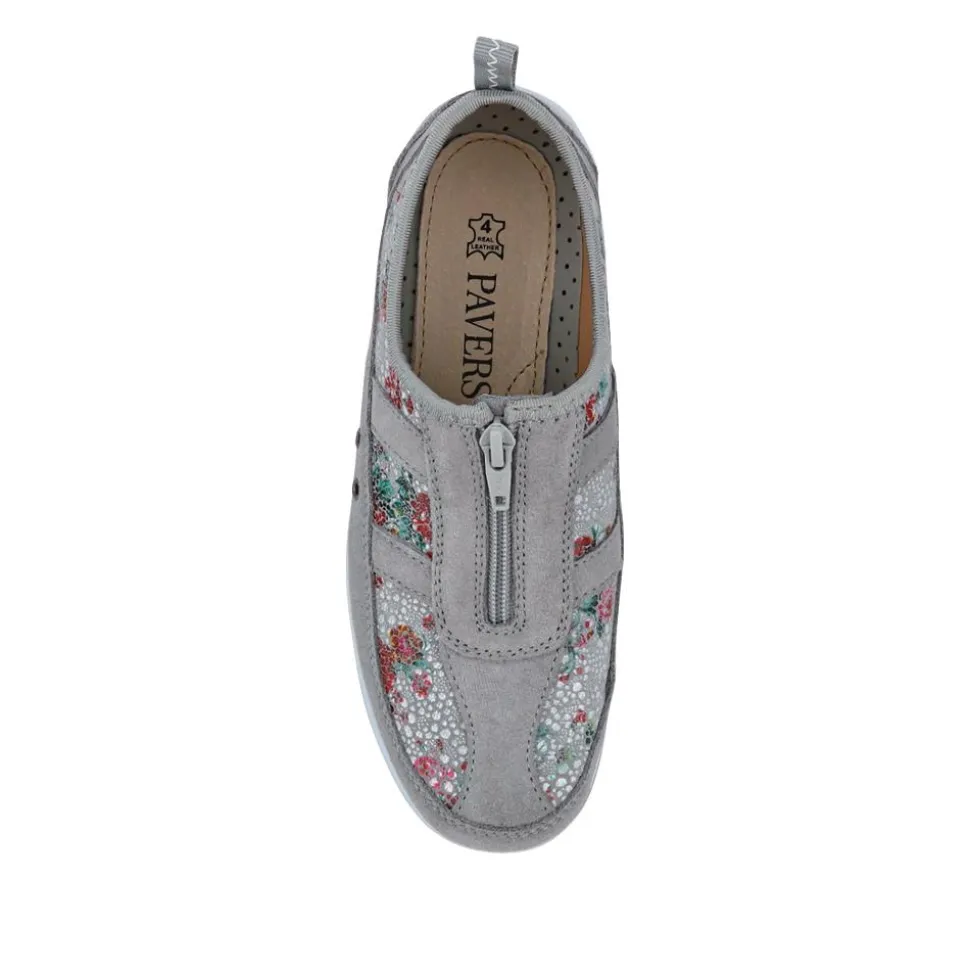 Wide Fit Leather Arch Support Trainers - Grey Floral