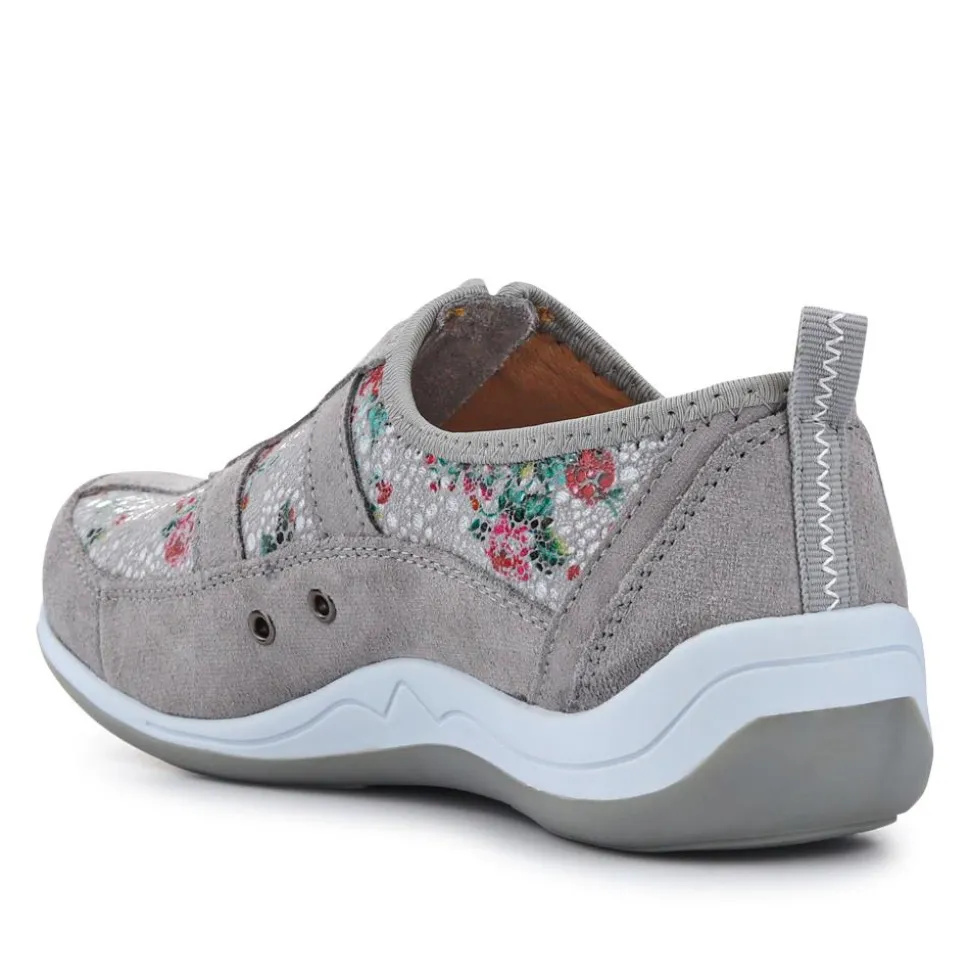 Wide Fit Leather Arch Support Trainers - Grey Floral