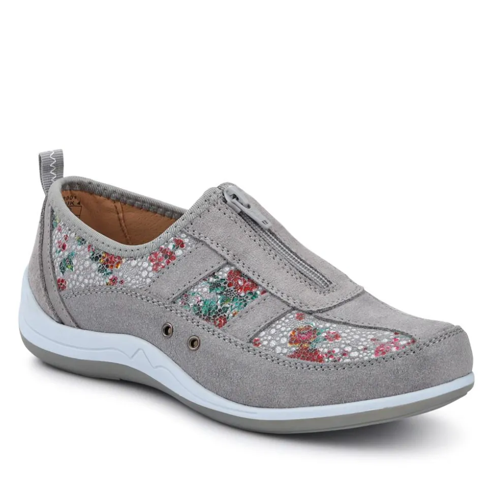 Wide Fit Leather Arch Support Trainers - Grey Floral
